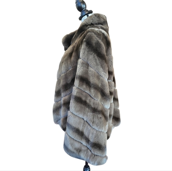 Rex Rabbit Brown Ombre Fur Chevron Pattern Swing Jacket XL - Picture 3 of 6